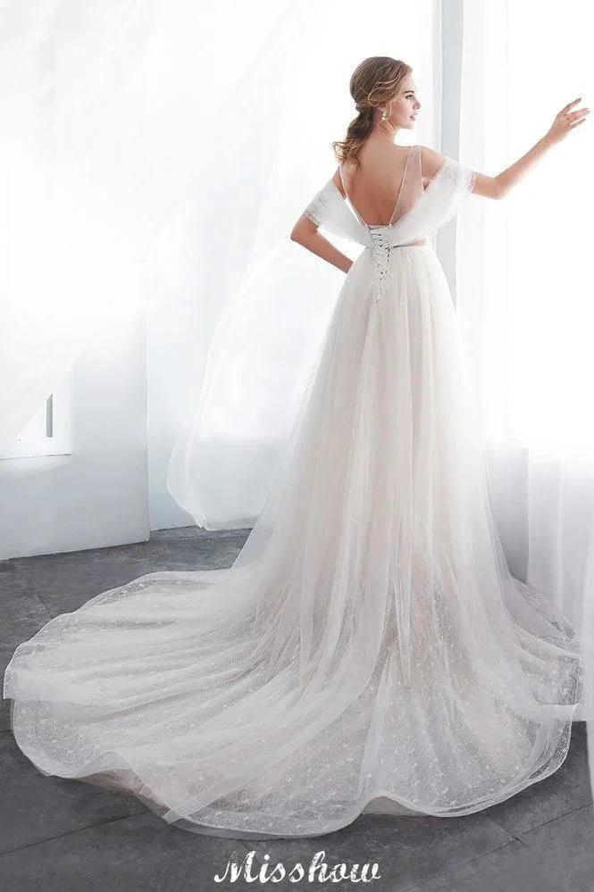 A-line Sleeveless Floor Length Lace Ivory Wedding Dress - Image 2