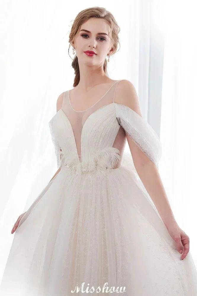 A-line Sleeveless Floor Length Lace Ivory Wedding Dress - Image 4