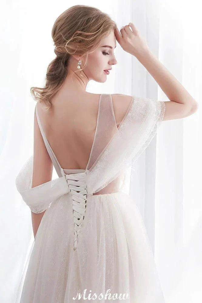 A-line Sleeveless Floor Length Lace Ivory Wedding Dress - Image 5