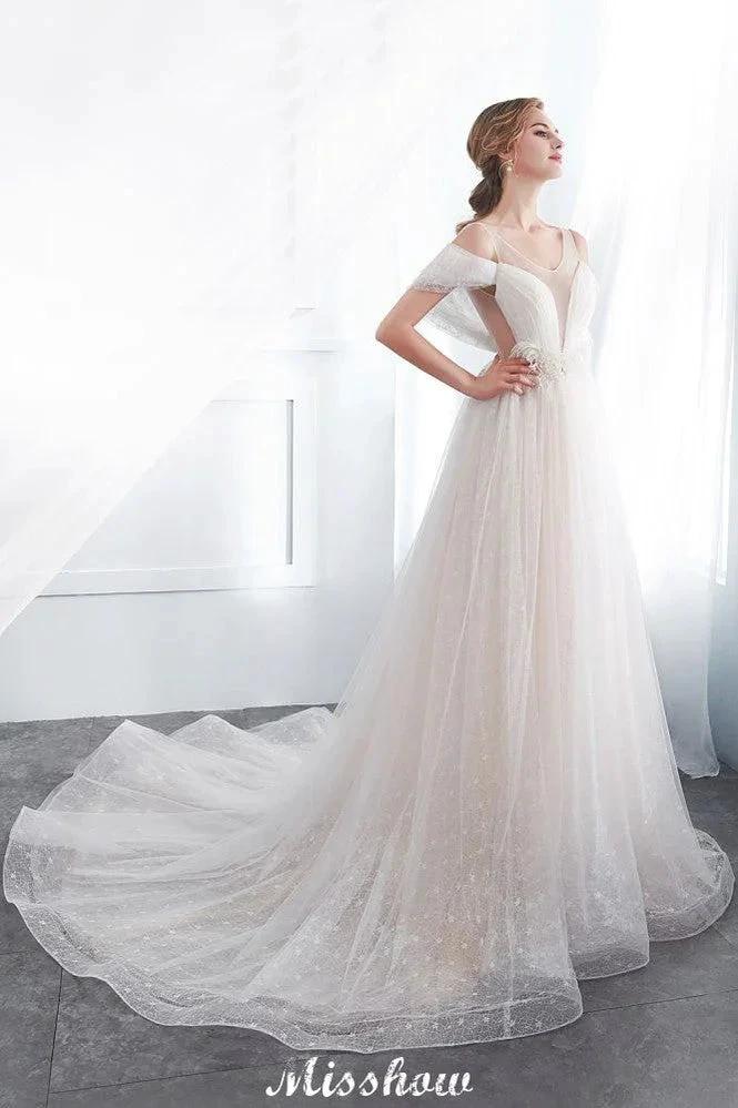 A-line Sleeveless Floor Length Lace Ivory Wedding Dress - Image 6