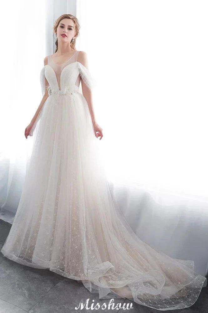 A-line Sleeveless Floor Length Lace Ivory Wedding Dress - Image 7