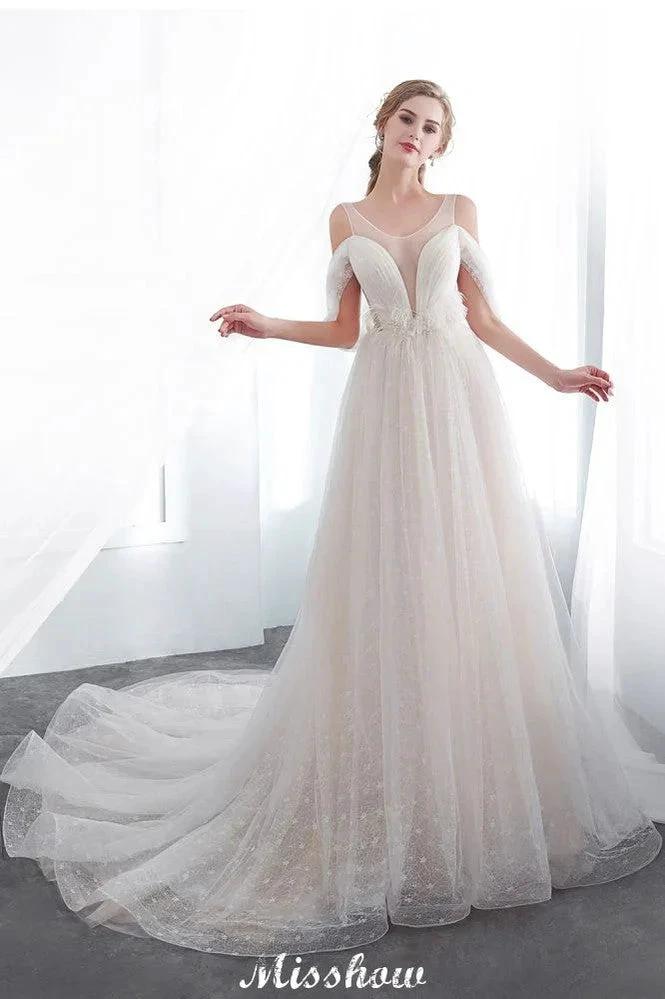 A-line Sleeveless Floor Length Lace Ivory Wedding Dress - Image 8