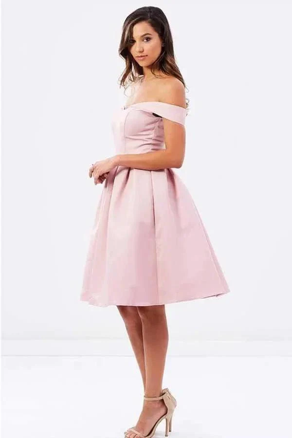 Natural Off-the-shoulder Pleated A-line Sleeveless Homecoming Dresses PD136 - Image 2
