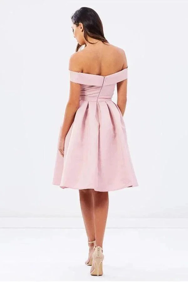 Natural Off-the-shoulder Pleated A-line Sleeveless Homecoming Dresses PD136 - Image 3
