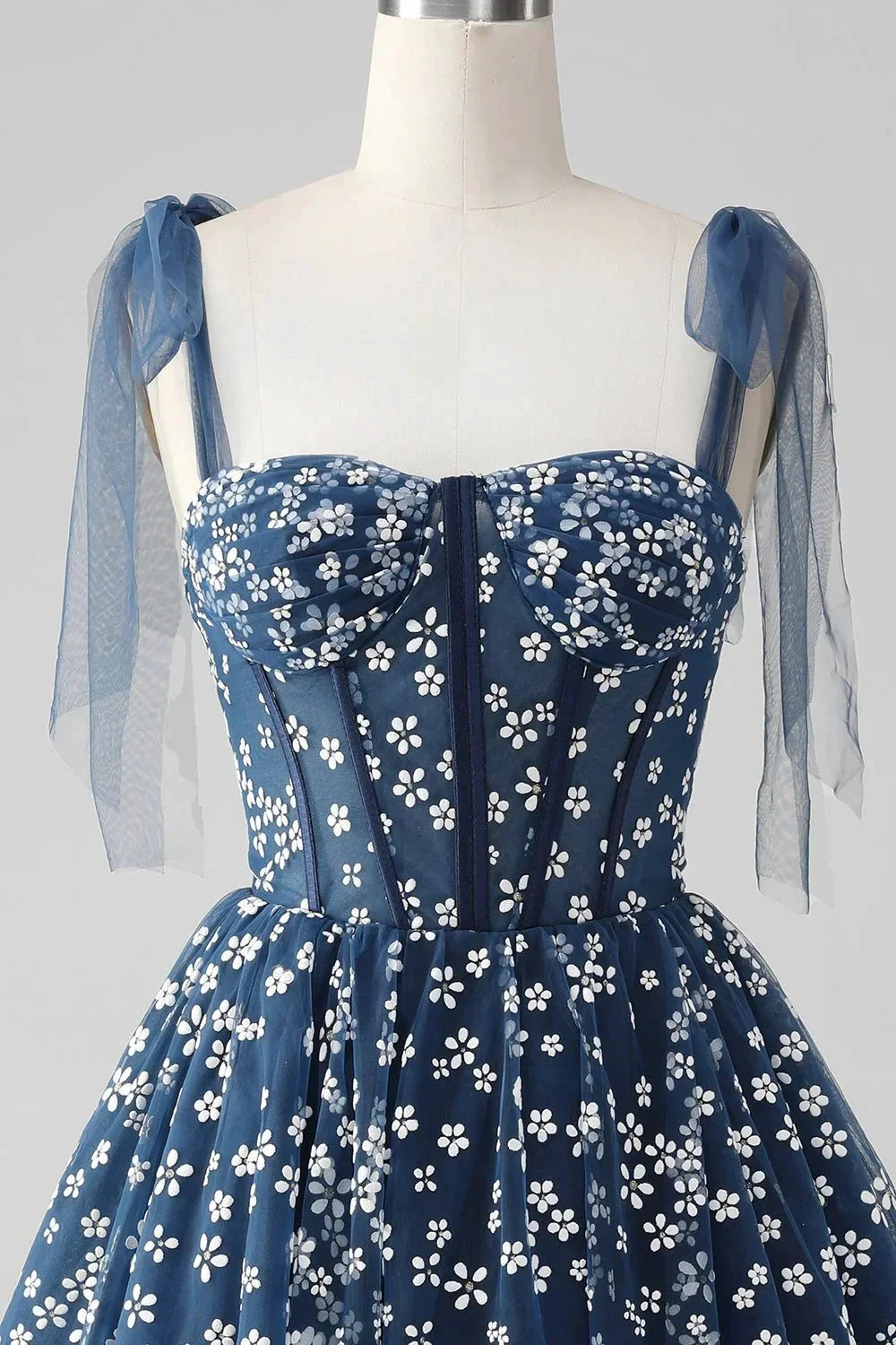 Cute A Line Spaghetti Straps Print Corset Navy Short Homecoming Dress - Image 4