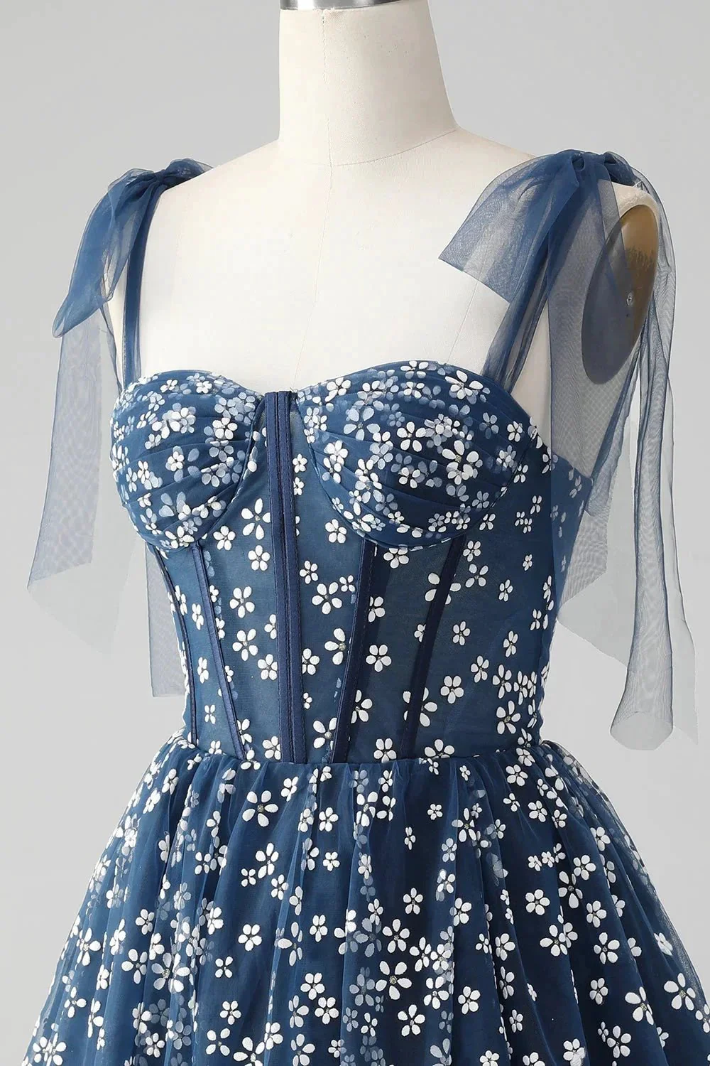 Cute A Line Spaghetti Straps Print Corset Navy Short Homecoming Dress - Image 7