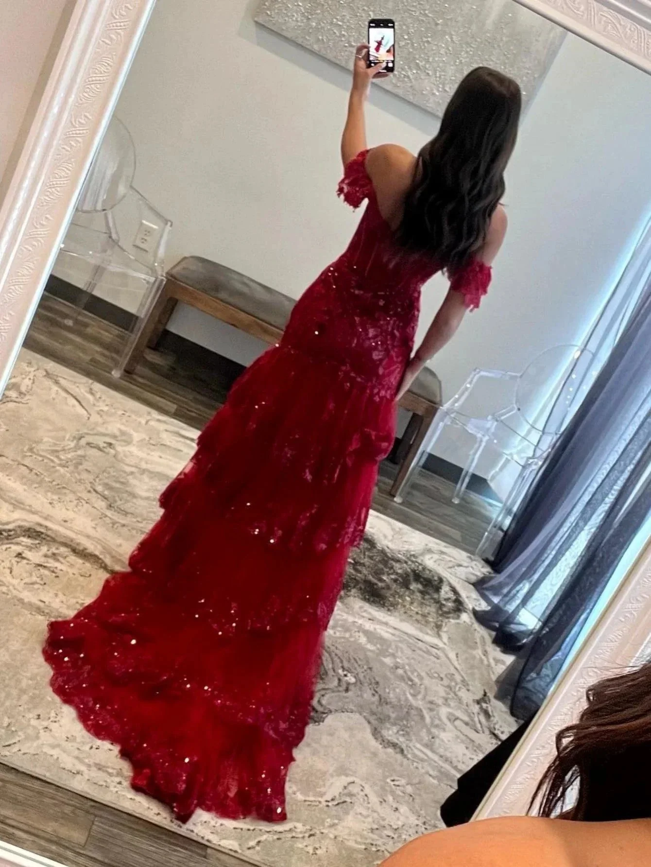 Kennedy |Sheath Off the Shoulder Long Lace Prom Dress (Lace-up Back) - Image 2