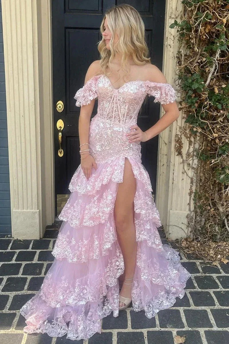 Kennedy |Sheath Off the Shoulder Long Lace Prom Dress (Lace-up Back) - Image 9