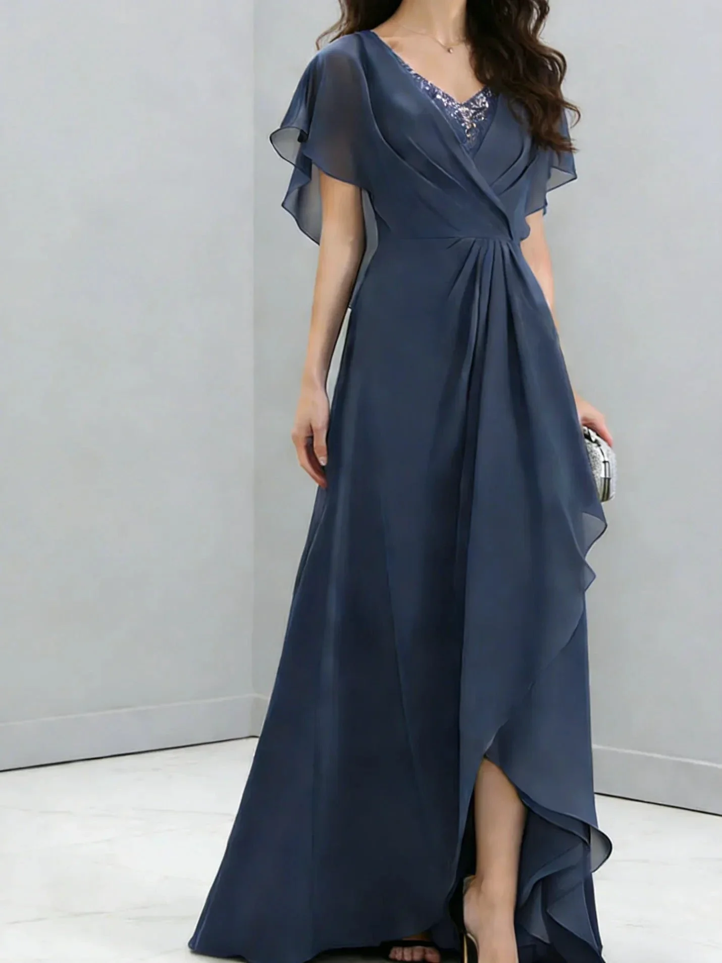Navy Blue Chiffon Formal Gown - Image 2