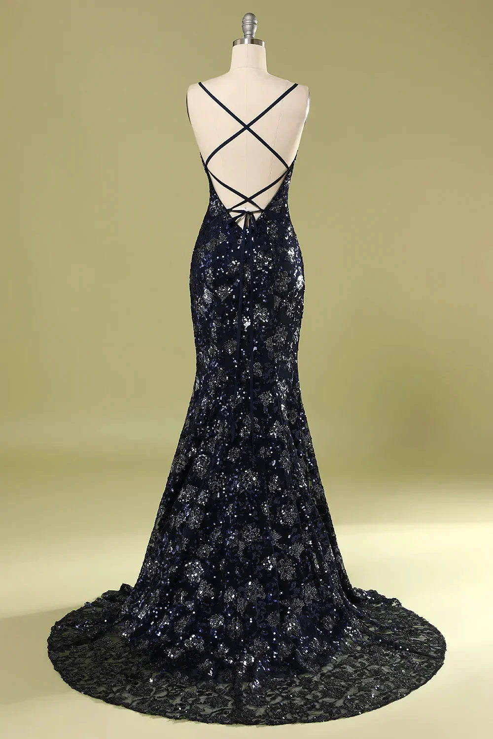 Navy Blue Evening Dress with Beading Sequins,Chic Prom Dress Y1832 - Image 2