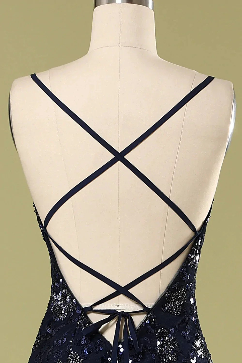 Navy Blue Evening Dress with Beading Sequins,Chic Prom Dress Y1832 - Image 4