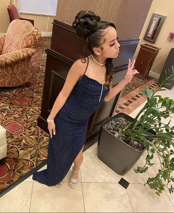 Navy Blue Sequin Long Prom Dresses Sheath Evening Dress Y7451 - Image 2