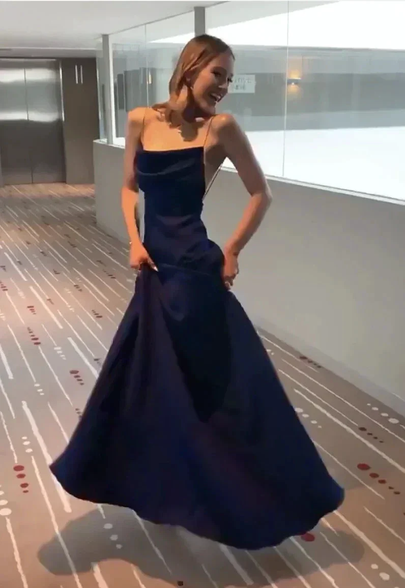 Navy Blue Spaghetti Straps Sheath Full Length Formal Gown,Blue Prom Dress Evening Gown Y74 - Image 2