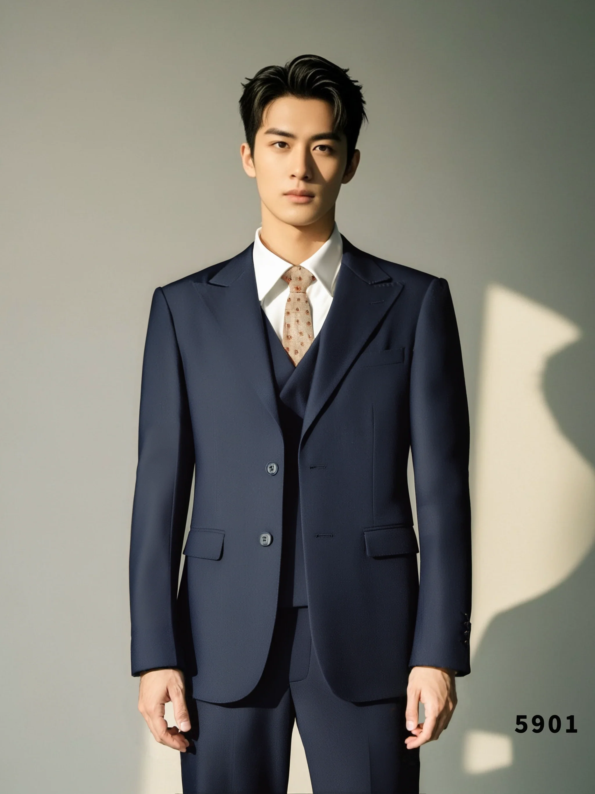 Navy Blue Wool 3 Piece Wedding Suit For Groom And Groomsmen Attire - Image 4