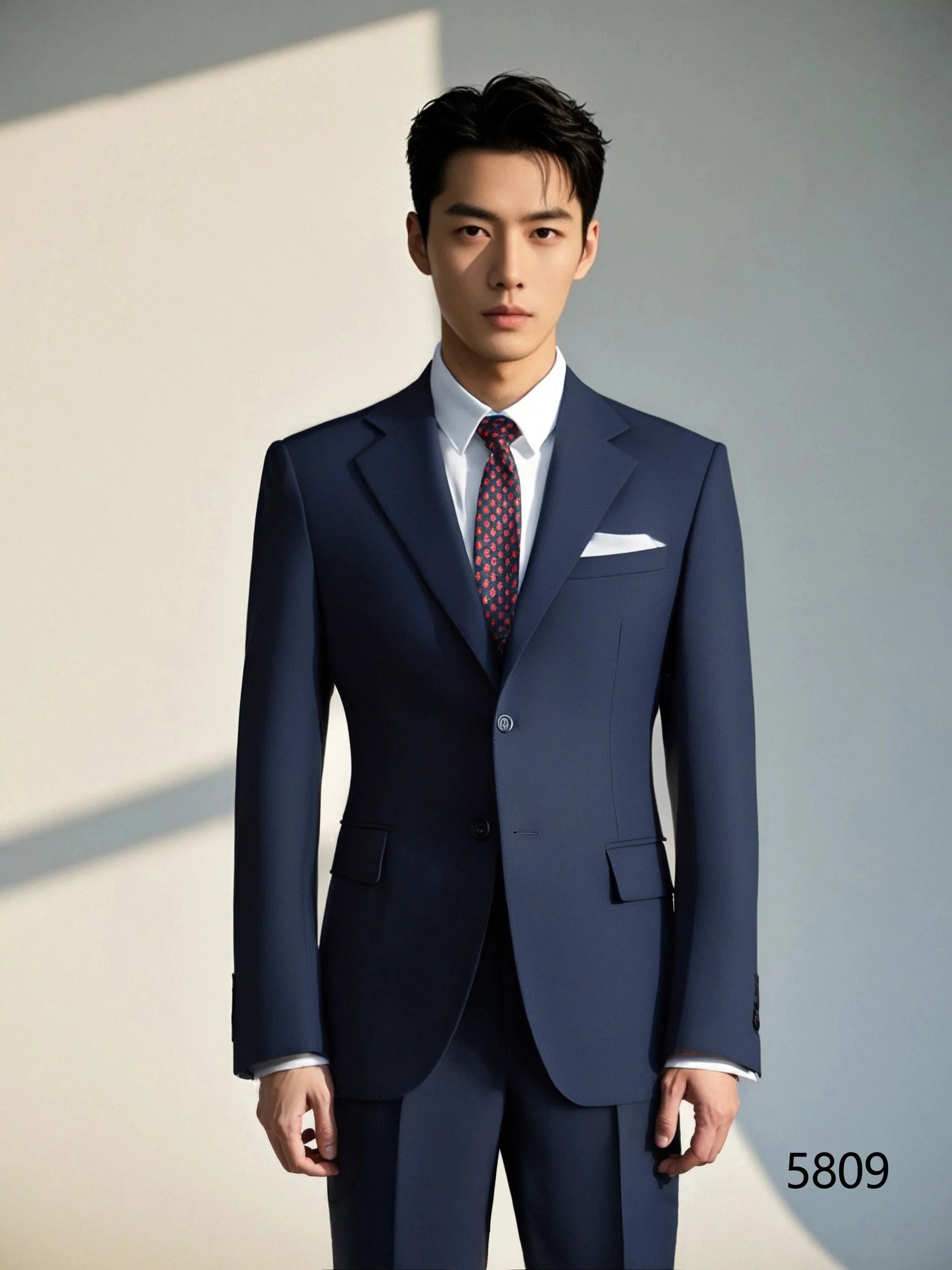 Navy Blue Wool 3 Piece Wedding Suit For Groom And Groomsmen - Image 4