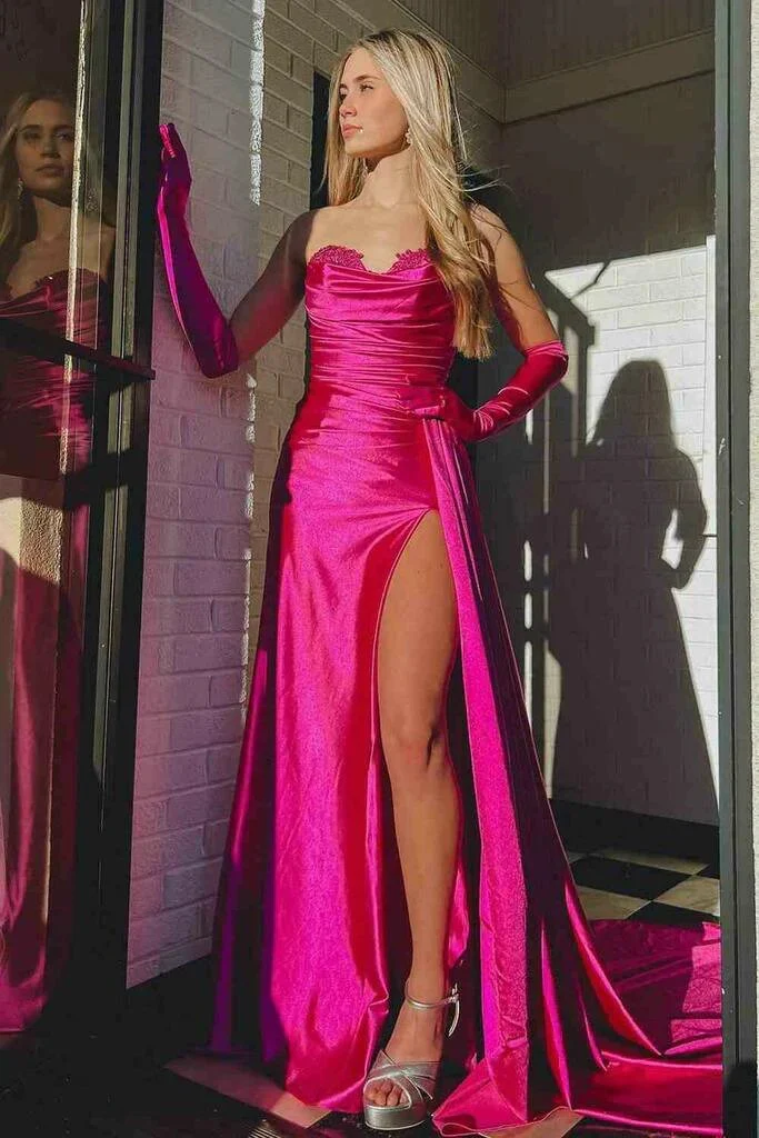 Vida |Mermaid Strapless Satin Prom Dress with Slit - Image 6