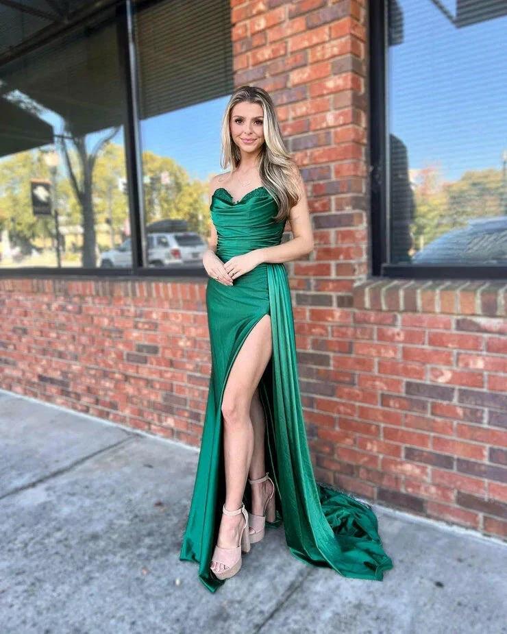 Vida |Mermaid Strapless Satin Prom Dress with Slit - Image 7