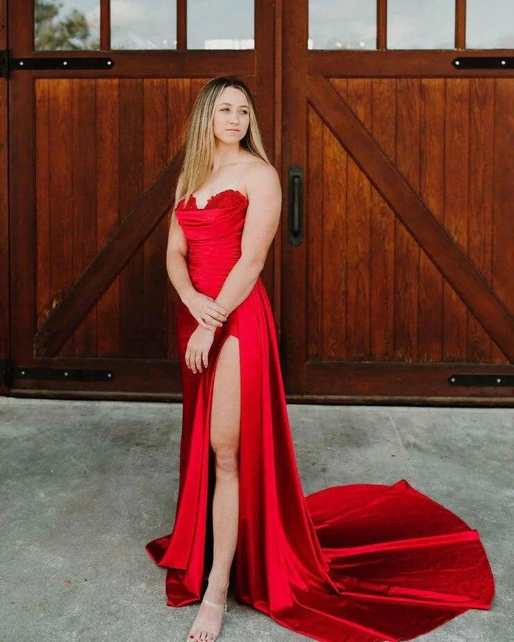 Vida |Mermaid Strapless Satin Prom Dress with Slit - Image 9