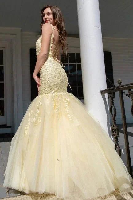 Nectarean Appliques Lace Square Neckline Spaghetti Straps Sleeveless Floor-length Mermaid Prom Dresses - Image 2