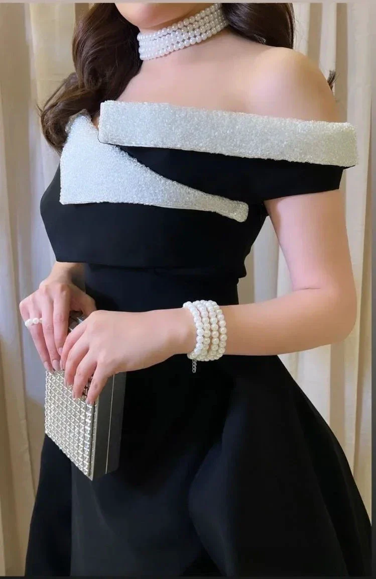 New A-Line Black Arabia Dubai Evening Dresses Off Shoulder Prom Party Gowns Slit Side Elegant Formal Occasion Dress Y4689 - Image 2