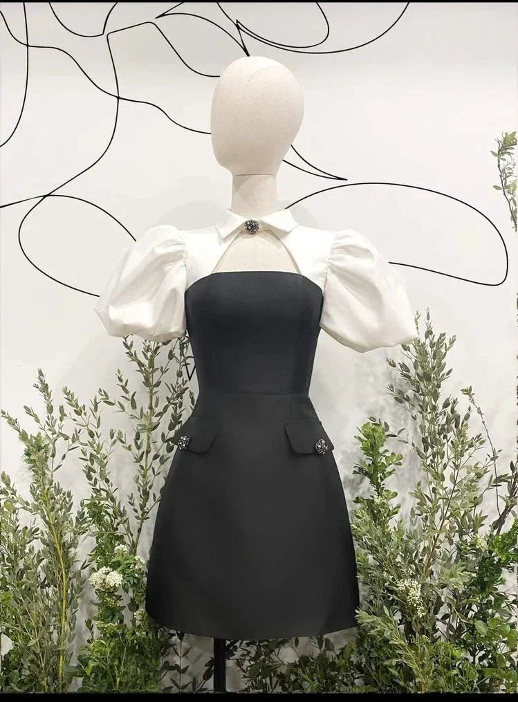 New Arrival A-line Homecoming Dress Puffy Sleeves Graduation Dress Y2551 - Image 2
