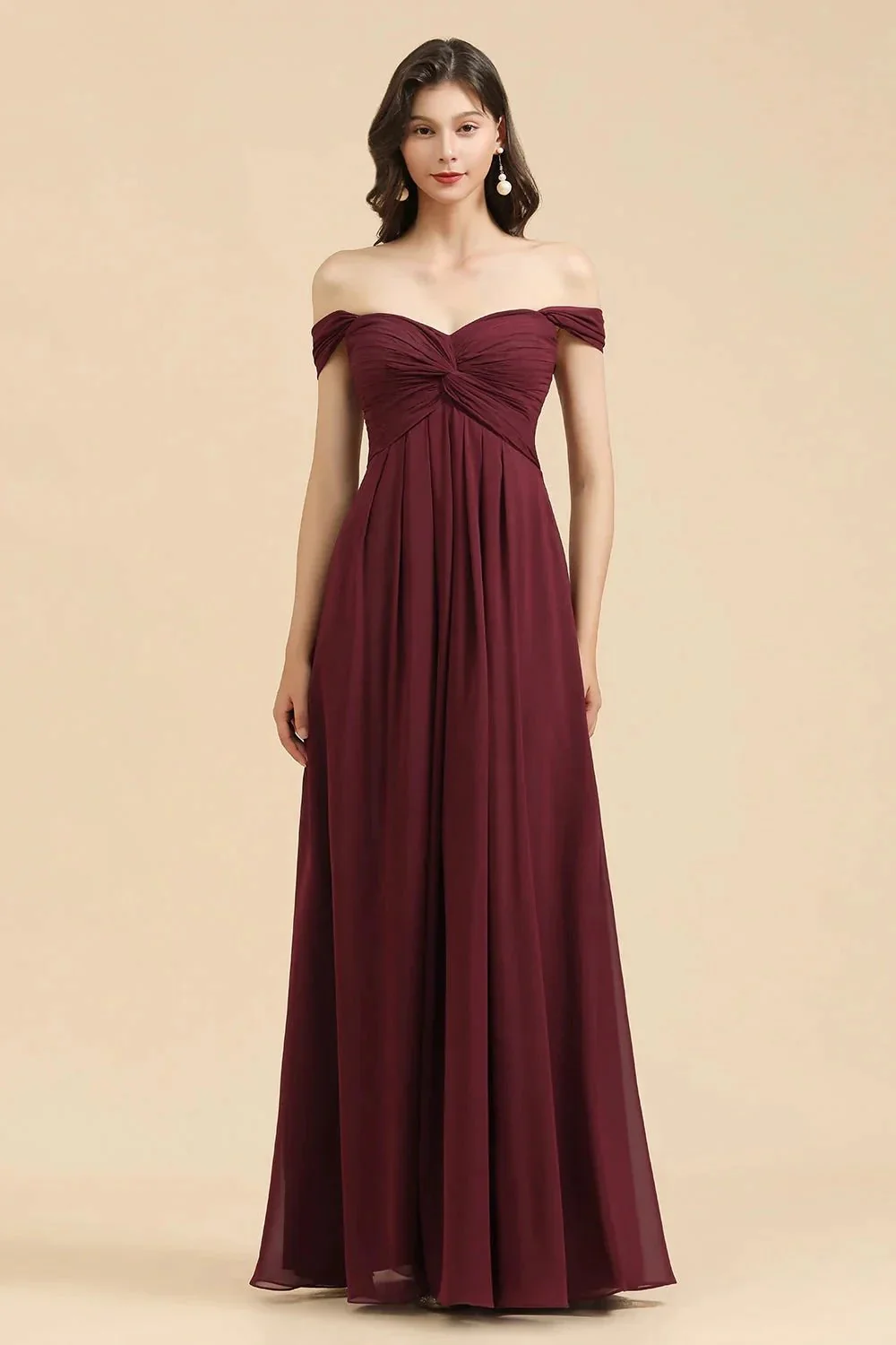 New Arrival A-line Off-the-shoulder Sweetheart Burgundy Long Bridesmaid Dress - Image 4