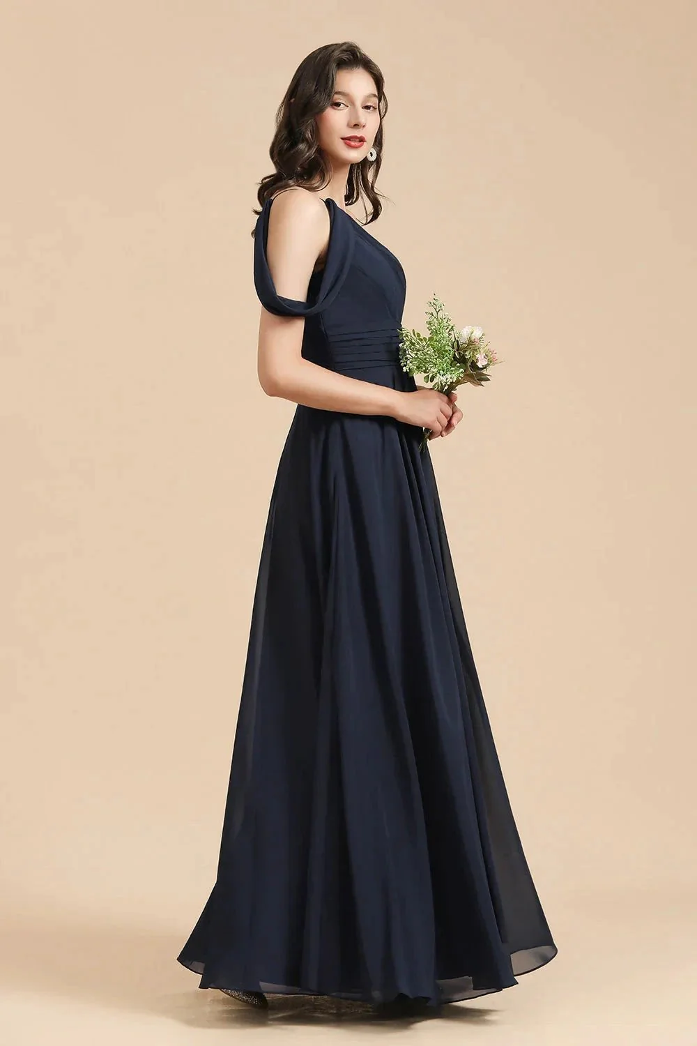 New Arrival Black One Shoulder A-line Long Bridesmaid Dress - Image 2