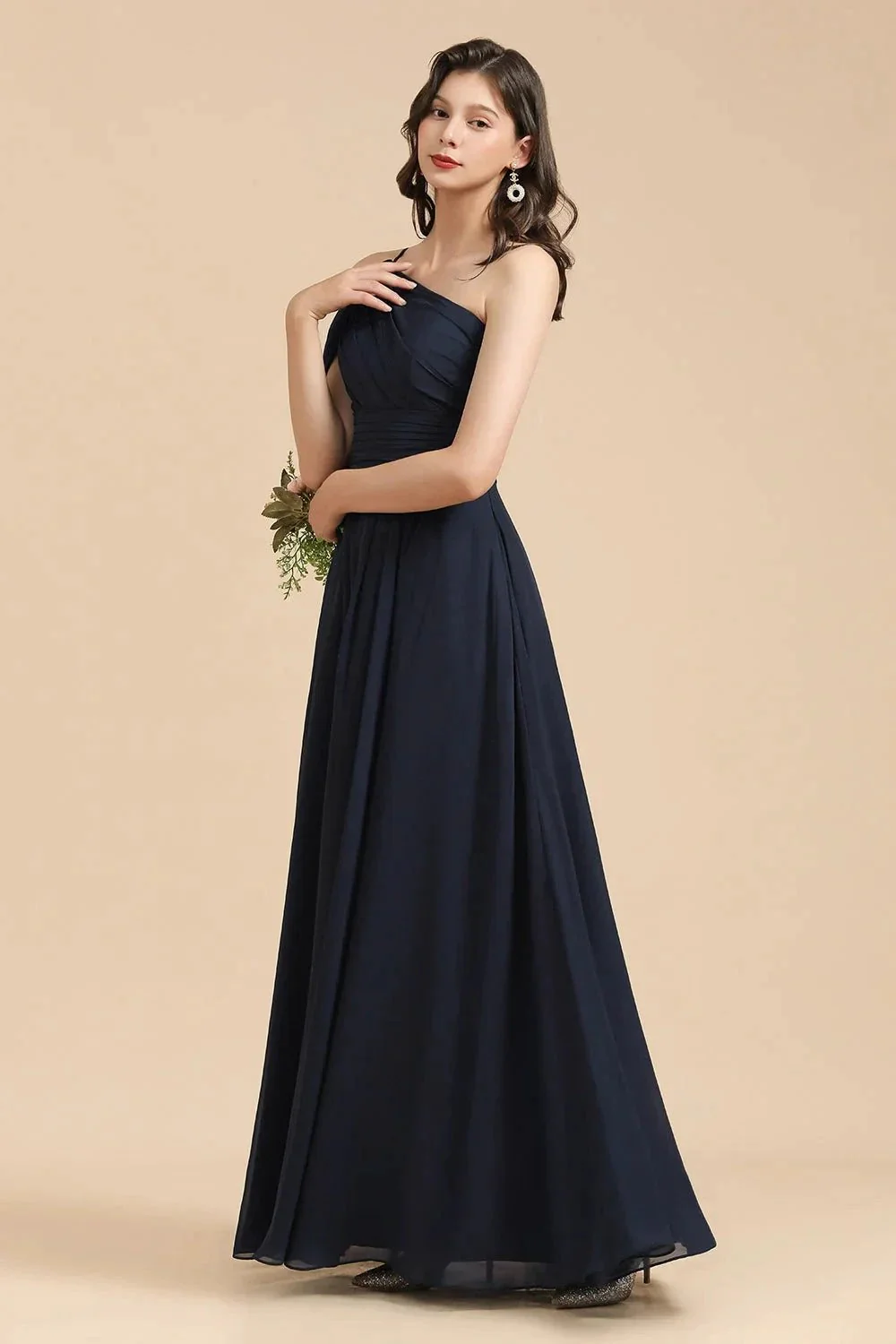 New Arrival Black One Shoulder A-line Long Bridesmaid Dress - Image 3