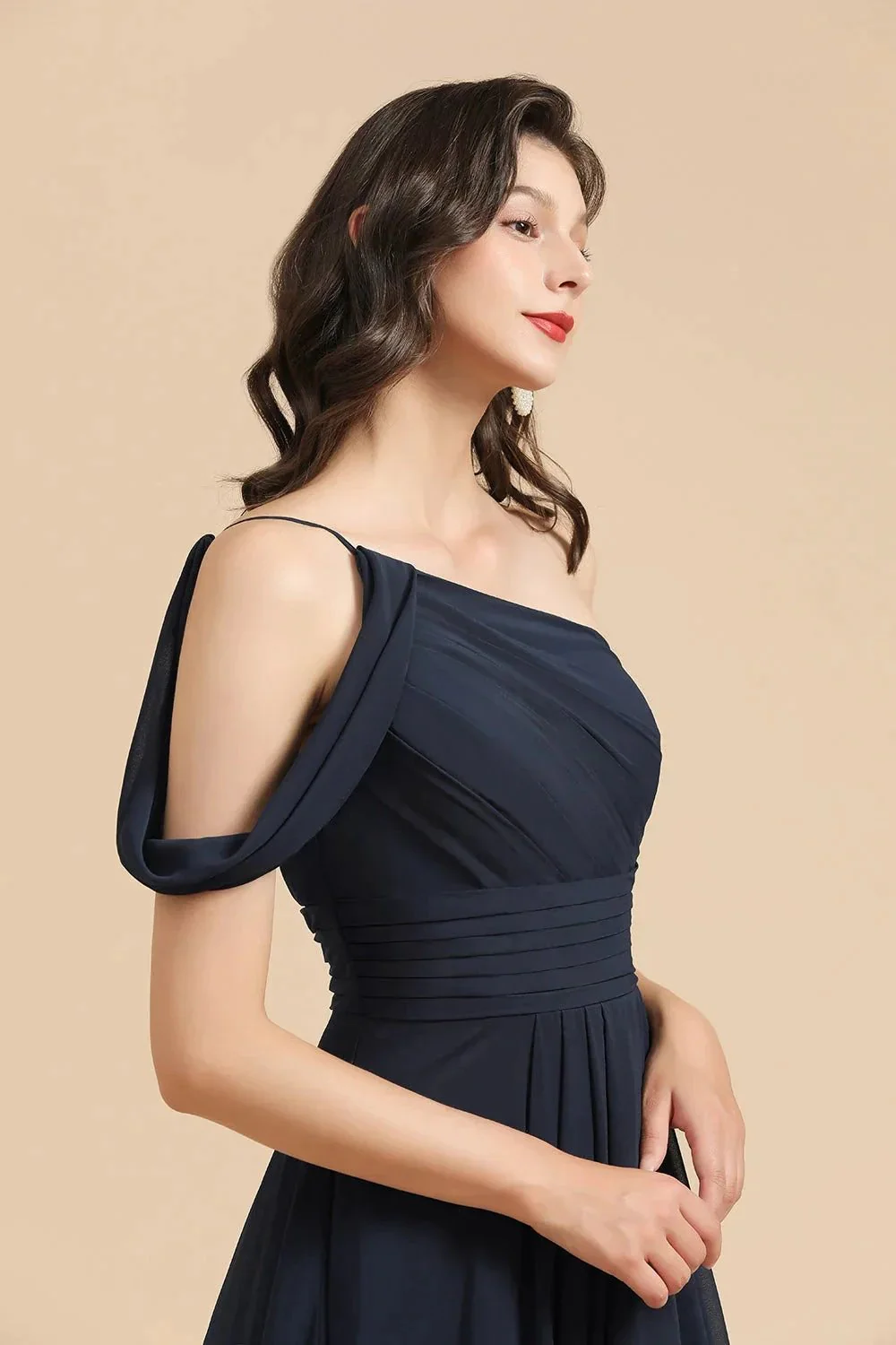 New Arrival Black One Shoulder A-line Long Bridesmaid Dress - Image 5