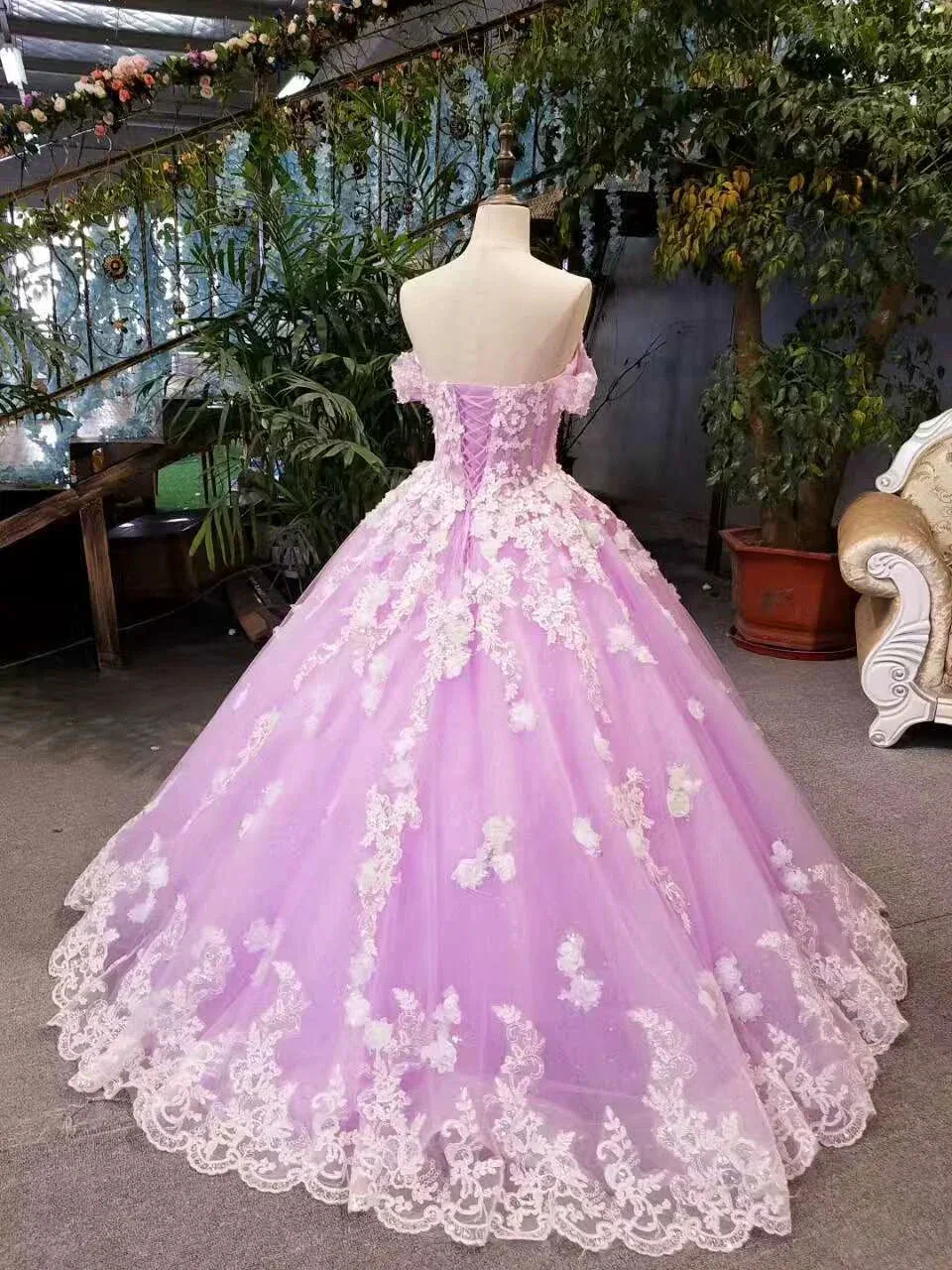 New Arrival Floral Wedding Dresses A-Line Floor Length Lace Up Off The Shoulder Ball Gown With Beads And Appliques Y1090 - Image 2