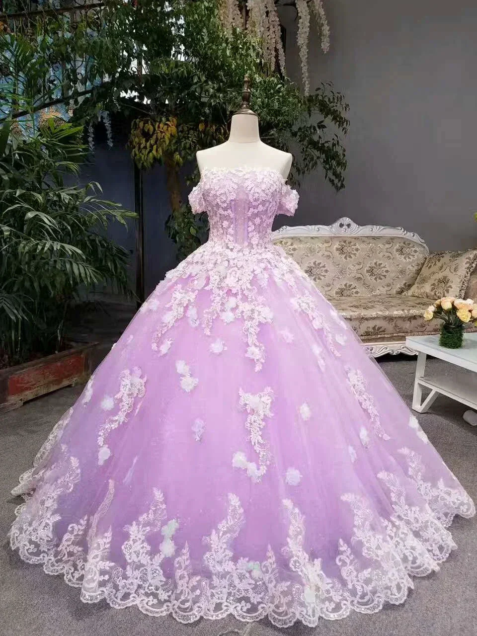 New Arrival Floral Wedding Dresses A-Line Floor Length Lace Up Off The Shoulder Ball Gown With Beads And Appliques Y1090 - Image 3