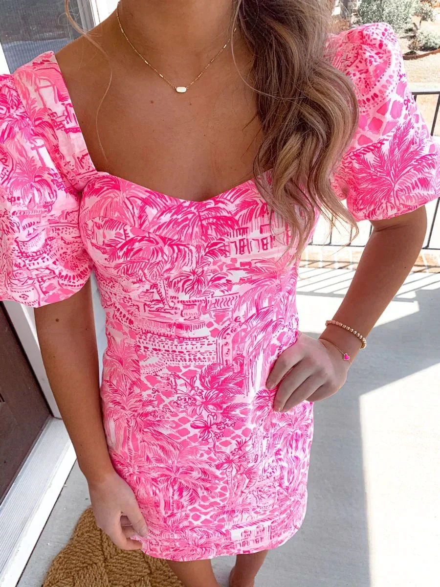 New Arrival Pink Print Homecoming Dress Retro Pink Party Dress Y2278 - Image 2
