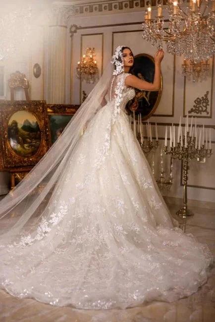 New Elegant Long A-line V-neck Sleeveless Wedding Dresses With Lace - Image 4