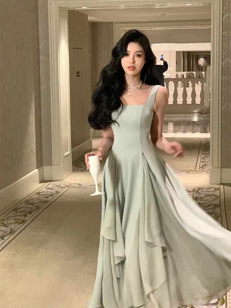 New French White Strap Skirt Elegant Square Neck Evening Dresses Fashion Party Dress Y4486 - Image 3