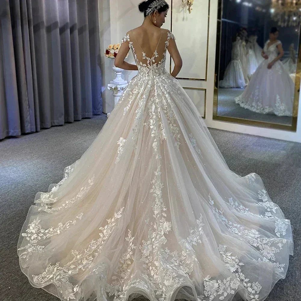 New Gorgeous Wedding Dresses Women's Elegant Off Shoulder A-Line Bridal Gowns Lace Applique Sleeveless Formal Party Robe De - Image 2