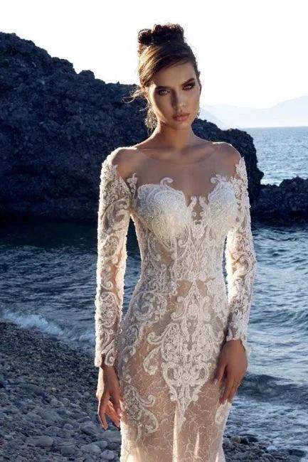 New Long Mermaid Lace Wedding Dresses With Long Sleeves - Image 3