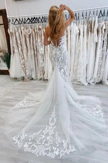 New Long Mermaid Off-the-shoulder Lace Sleeveless Wedding Dresses - Image 2