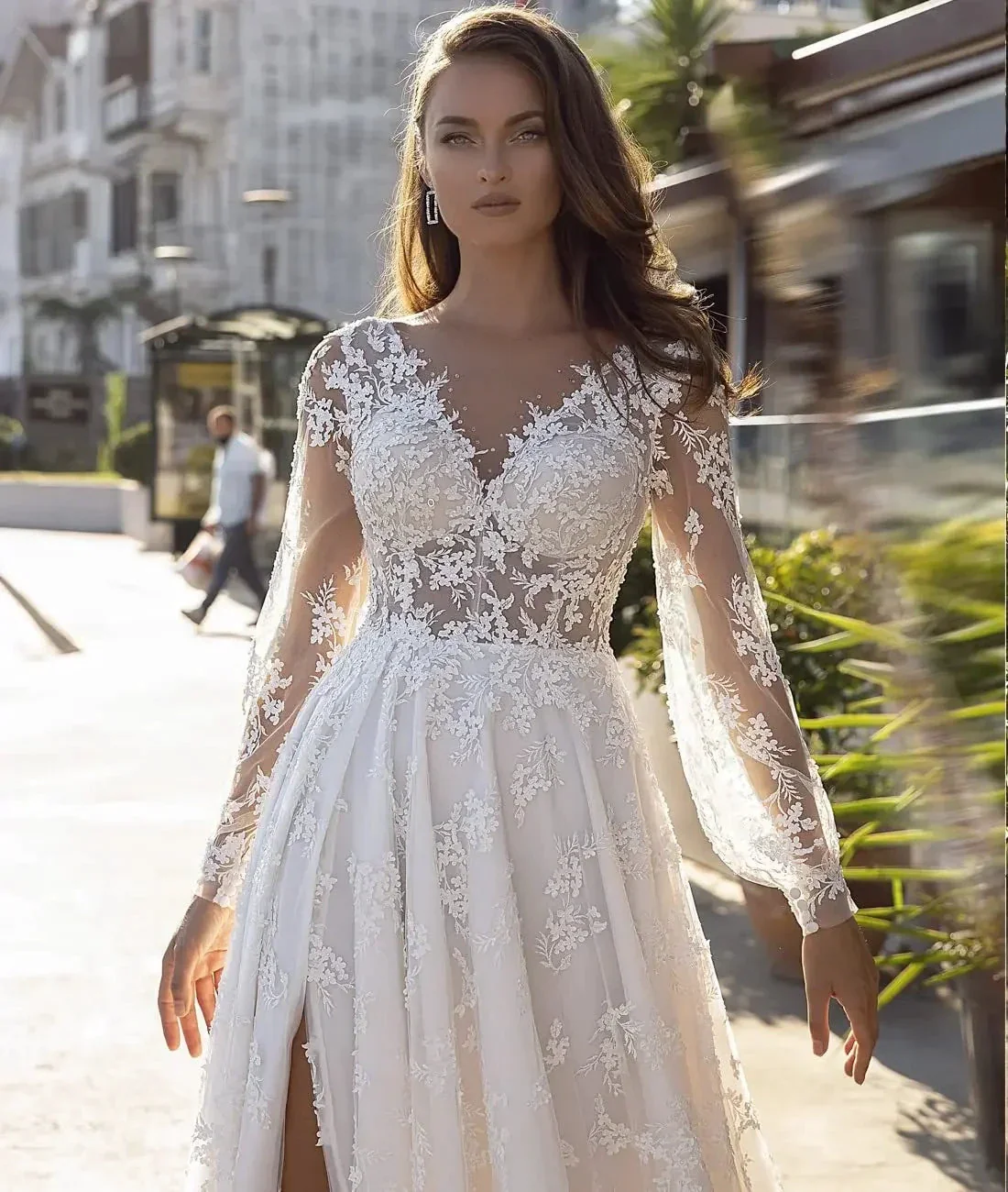 New Long Sleeves Vestidos De Novia Appliques Vestido De Noiva V-Neck Backless Wedding Dresses Lace Robe De Mariée - Image 3