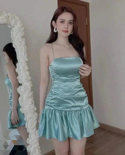 New mint green tight skirt sexy pleated skirt high waist pleated satin dress short homecoming dress Y1903 - Image 2