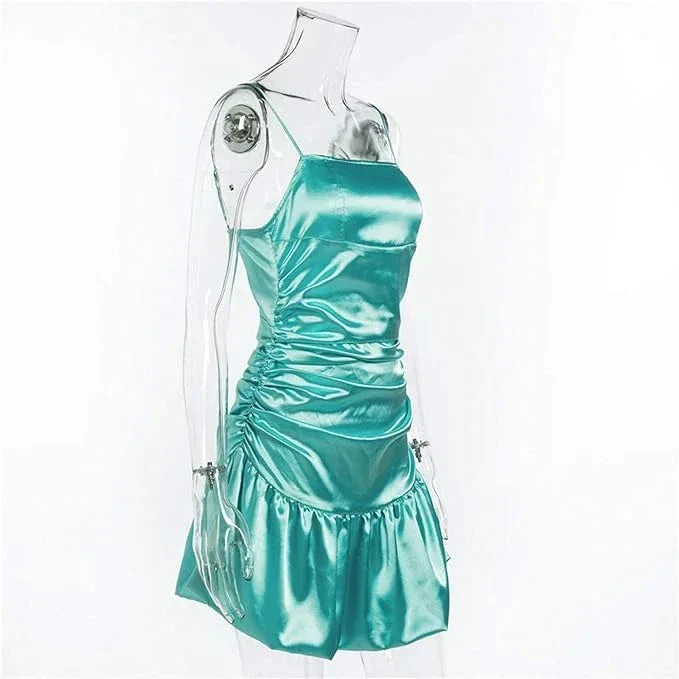 New mint green tight skirt sexy pleated skirt high waist pleated satin dress short homecoming dress Y1903 - Image 4