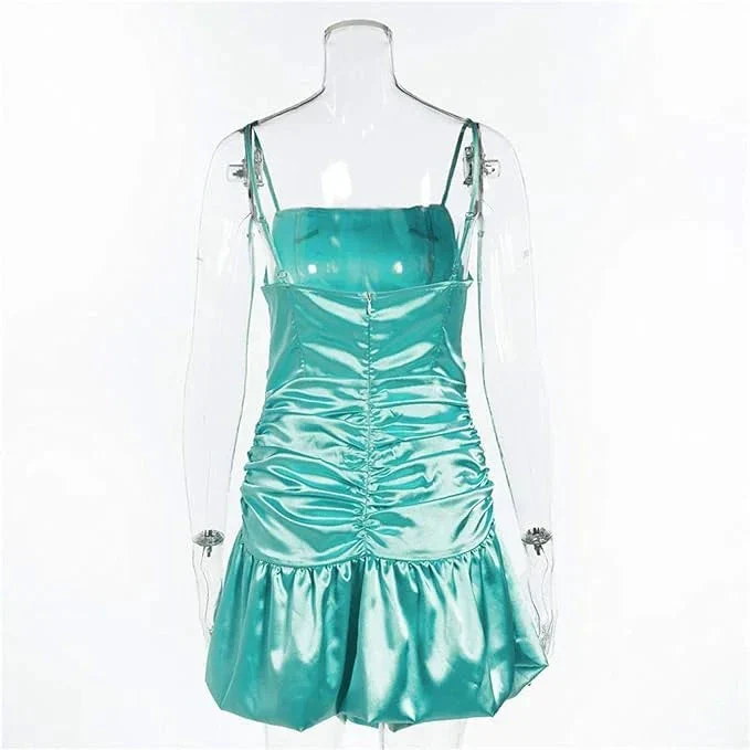 New mint green tight skirt sexy pleated skirt high waist pleated satin dress short homecoming dress Y1903 - Image 5