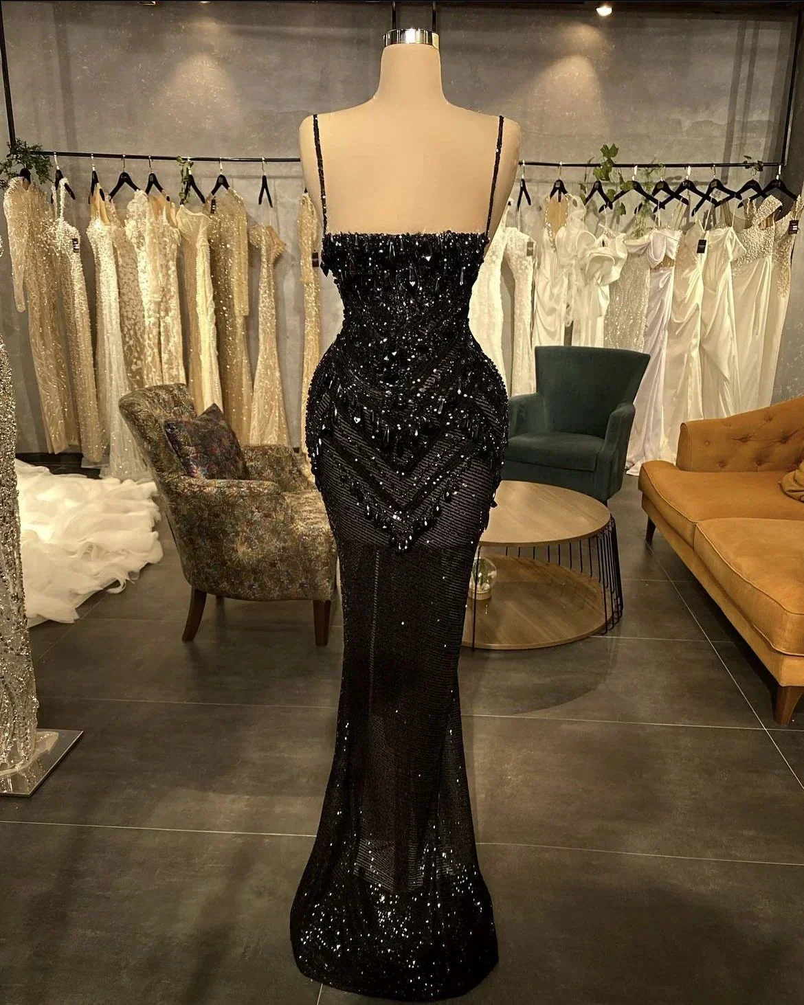 New Sexy Black Prom Dresses Mermaid Sparkly Crystals Cocktail Dresses Spaghetti Beach Evening Dresses For Women Y4694 - Image 2