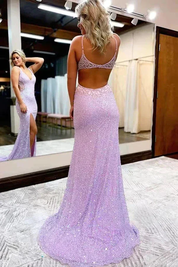 New Style V Neck Sleeveless Long Prom Dress Sparkly Sequined Evening Dress with Slit Y1004 - Image 2