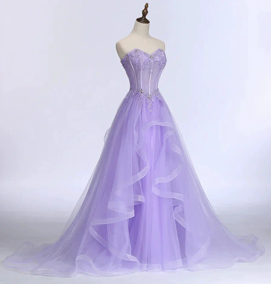 New Sweet Banquet Light Purple Lace Long Evening Dress The Bride Elegant Strapless A-line Prom Formal Party Gown Y1845 - Image 2