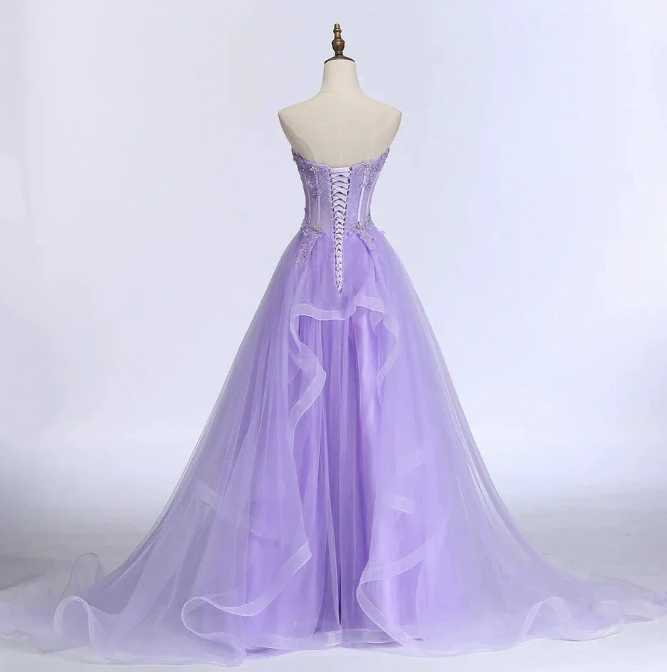 New Sweet Banquet Light Purple Lace Long Evening Dress The Bride Elegant Strapless A-line Prom Formal Party Gown Y1845 - Image 3