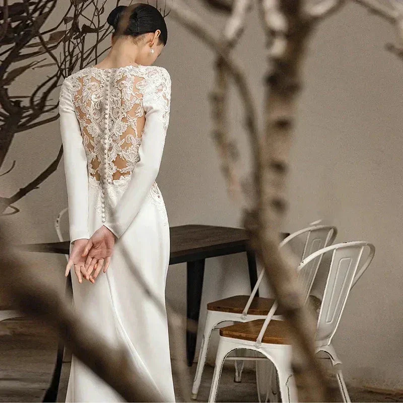New White V-neck Mermaid Lace Real Photo 2023 Satin Wedding Dress Korean Style Zipper Wedding Gowns - Image 3