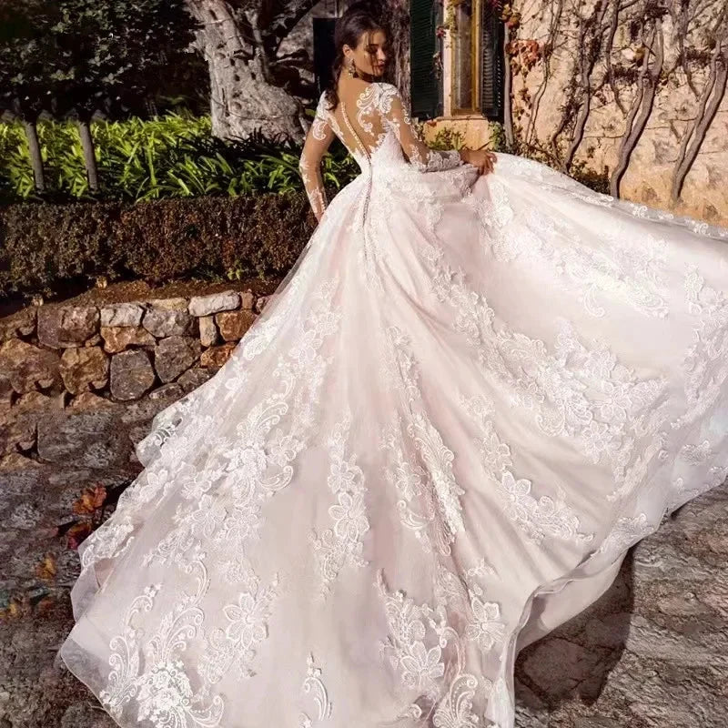 Newest Ball Gown Wedding Dress Elegant Long Sleeve Robe De Mariee Illusion Back Trouwjurk O-Neck Gorgeous vestidos de novia - Image 2