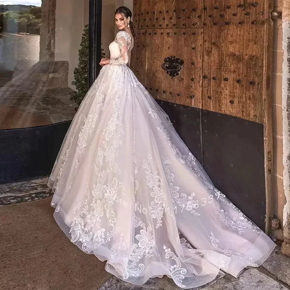 Newest Ball Gown Wedding Dress Elegant Long Sleeve Robe De Mariee Illusion Back Trouwjurk O-Neck Gorgeous vestidos de novia - Image 3