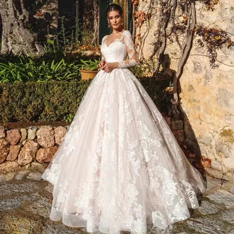 Newest Ball Gown Wedding Dress Elegant Long Sleeve Robe De Mariee Illusion Back Trouwjurk O-Neck Gorgeous vestidos de novia - Image 4