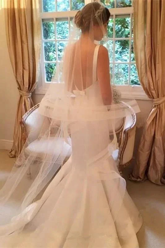 Newest Pretty Mermaid V-neck Sleeveless Simple Backless Elegant Wedding Dresses - Image 2